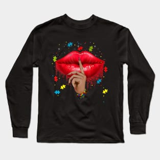 Autism Awareness T shirt Cute Lips Finger Puzzle Autism Mom Long Sleeve T-Shirt